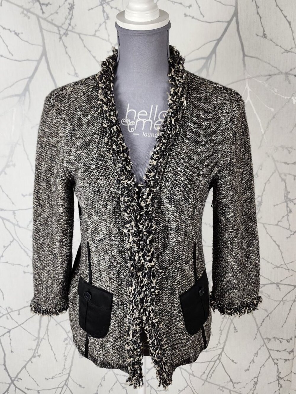 Hugo Boss Wool Linen Cotton Chunky Knit Fringe Cardigan